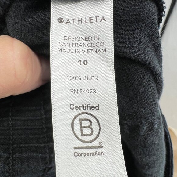 Athleta Cabo Retreat 100% Linen Wide Leg Mid-Rise Pants Pockets Black womans siz - Picture 11 of 12